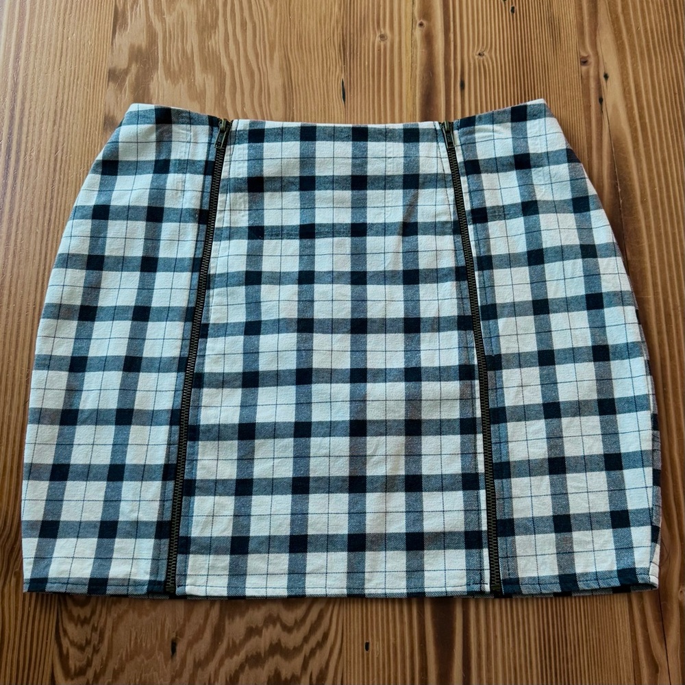 LF Furst Of A Kind Upcycled Plaid Double Zip Flannel Skirt